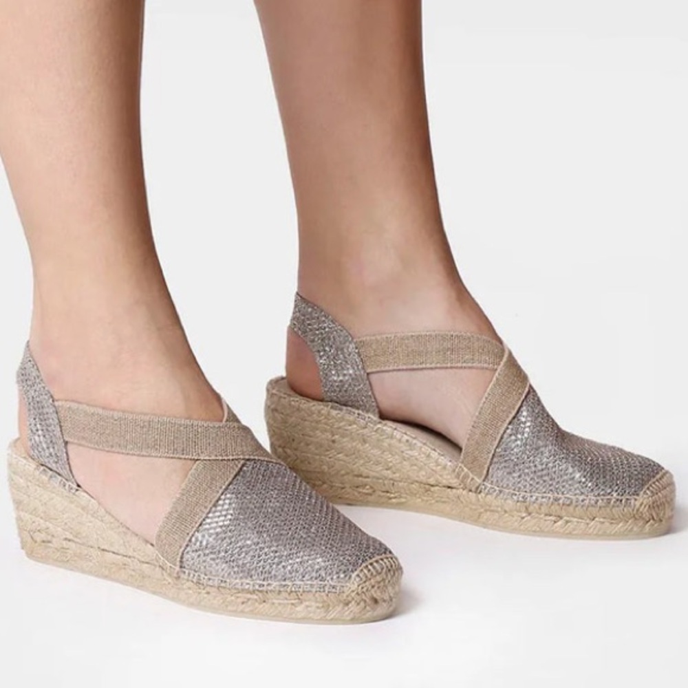 Wedge Espadrille Slingback Flats in Metallic Taupe
